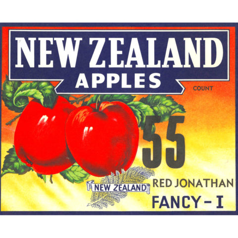 Original 1950s NZ Apple Label Red Jonathan Fancy-I 55