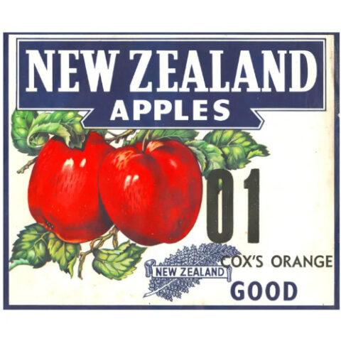 Original 1950s NZ Apple Label Cox’s Orange Good 01 (NZA-007)