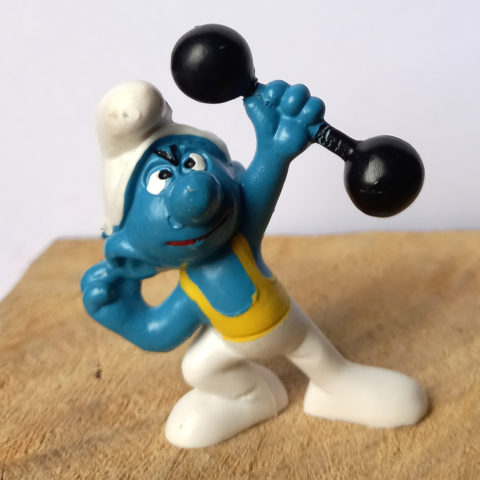 20020 Barbell Gymnast Smurf With Yellow Top (Trimm-Dich-Schlumpf) #4