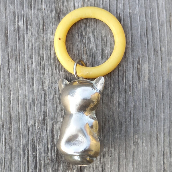 Vintage Teddy Bear Silver Baby Rattle with Teething Ring - Image 2