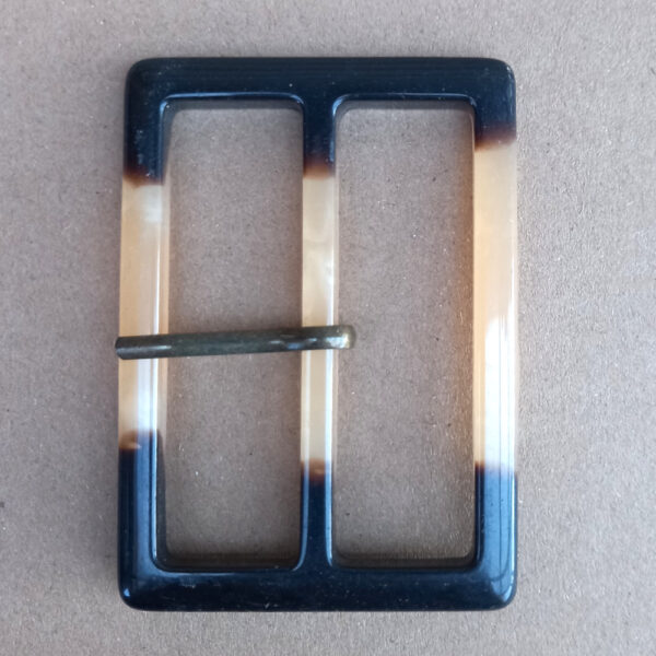 Large 1960s Plastic Belt Buckle Tan and Brown (BB-015)