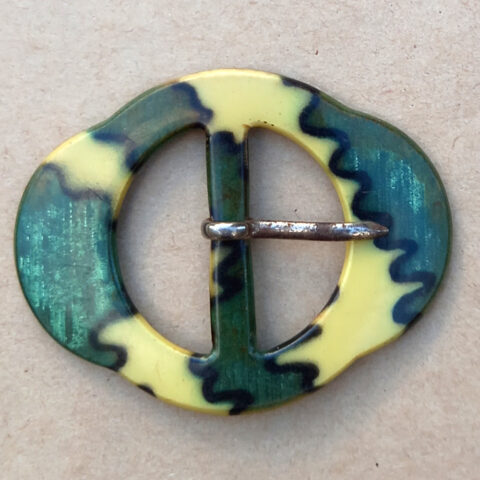 1940s Metal Belt Buckle Green/Cream (BB-023)
