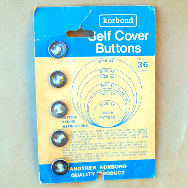 22mm Korbond Self Cover Buttons x6 Size 36 (BUT-005) Original Packaging - Image 2
