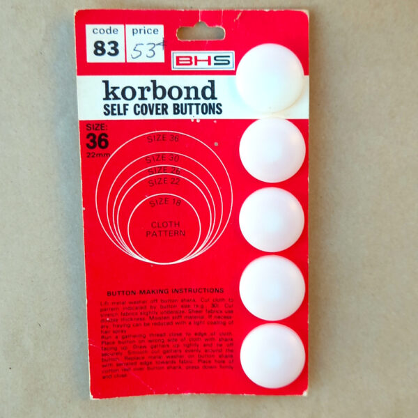 22mm Korbond Self Cover Buttons x6 Size 36 (BUT-006) Original Packaging