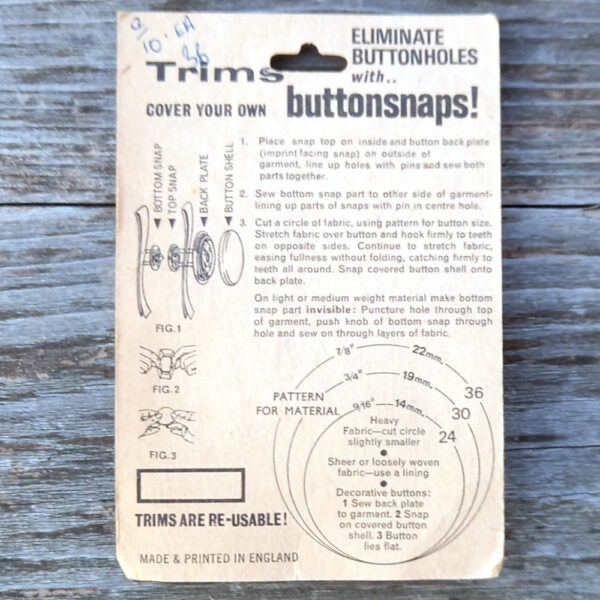 Newey Trims Self Cover Button Snaps 19mm (BUT-017) Original Packaging - Image 2