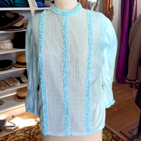 1960s Blouse Blue with Lace Ruffle (VC-007)