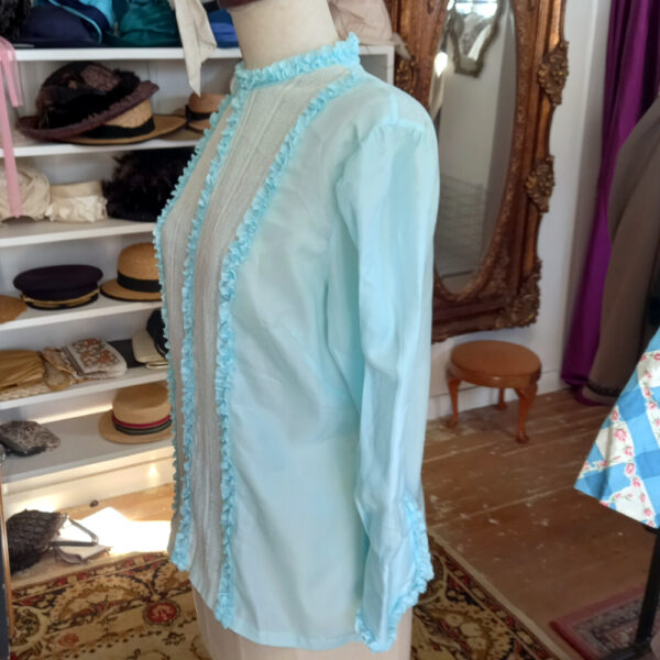 1960s Blouse Blue with Lace Ruffle (VC-007) - Image 2