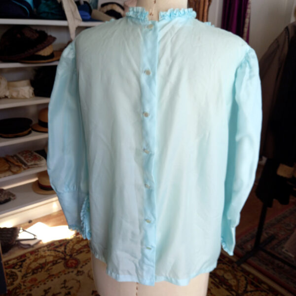 1960s Blouse Blue with Lace Ruffle (VC-007) - Image 3