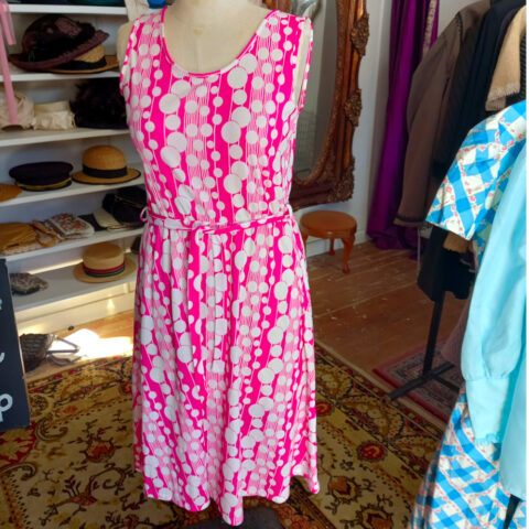 1970s Sleeveless Dress with Belt Pink/White size S-M (VC-008)