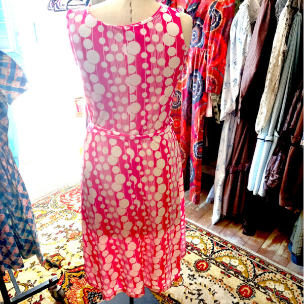 1970s Sleeveless Dress with Belt Pink/White size S-M (VC-008) - Image 4