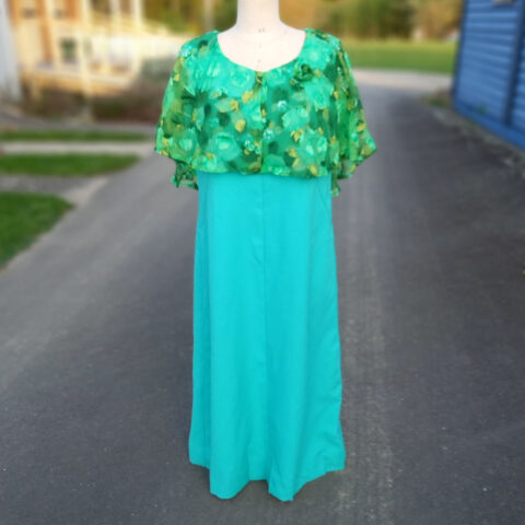 Genuine Vintage Full Length Polyester Dress Green size L (VC-016)