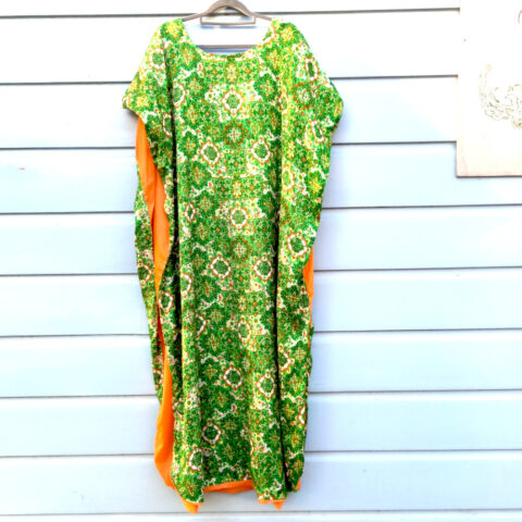 Vintage Kaftan Green/Orange/Cream size XL (VC-018)