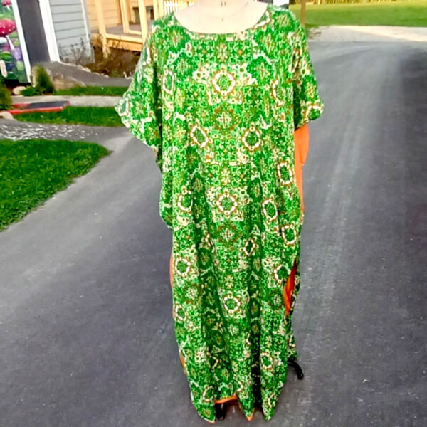 Vintage Kaftan Green/Orange/Cream size XL (VC-018) - Image 3