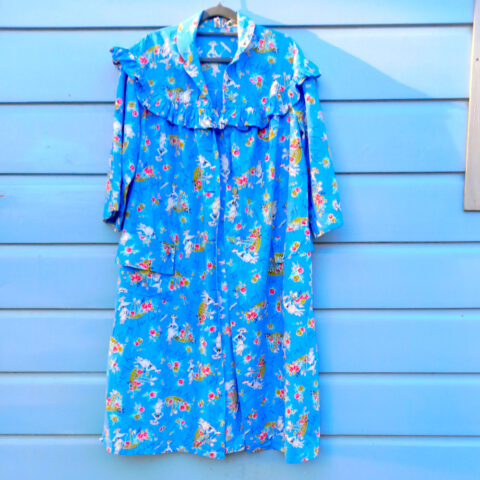 Vintage House Coat Cotton Blue size XL by May Belle  (VC-019)
