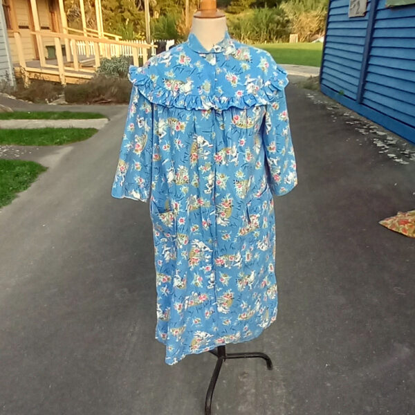 Vintage House Coat Cotton Blue size XL by May Belle  (VC-019) - Image 2