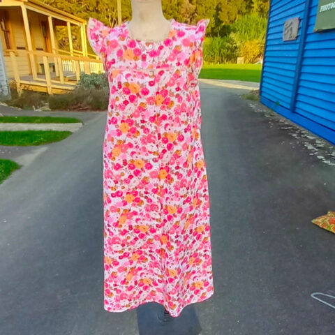 Vintage Full Length Shirt Dress with Cap Sleeves Floral size L (VC-021)