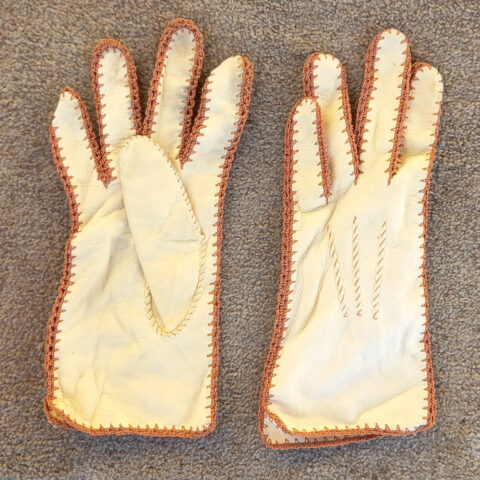 Vintage Suede Leather Gloves with Crochet Edges (VC-025)