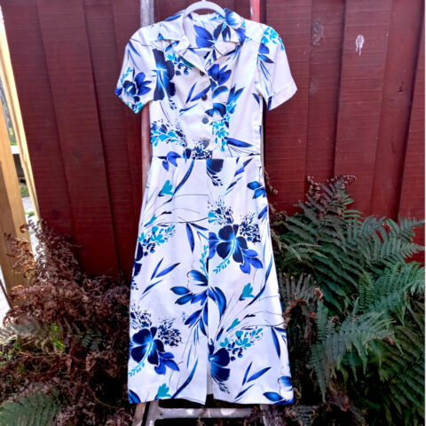 Vintage Dress White with Floral Design size S (VC-028)