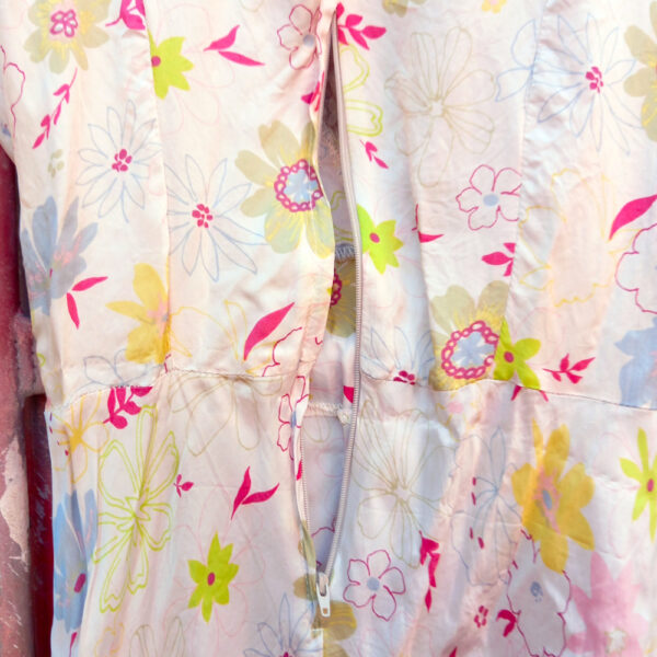 Annah S Vintage Sleeveless Dress White with Floral Design size S (VC-029) - Image 3