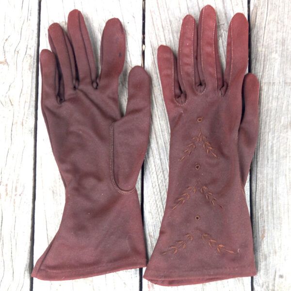 Vintage Gloves Brown with Embroidery (VC-038)