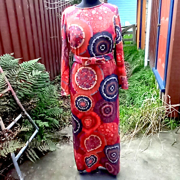 1970s VENCA Full Length Polyester Dress with Belt size 16 (VC-044)