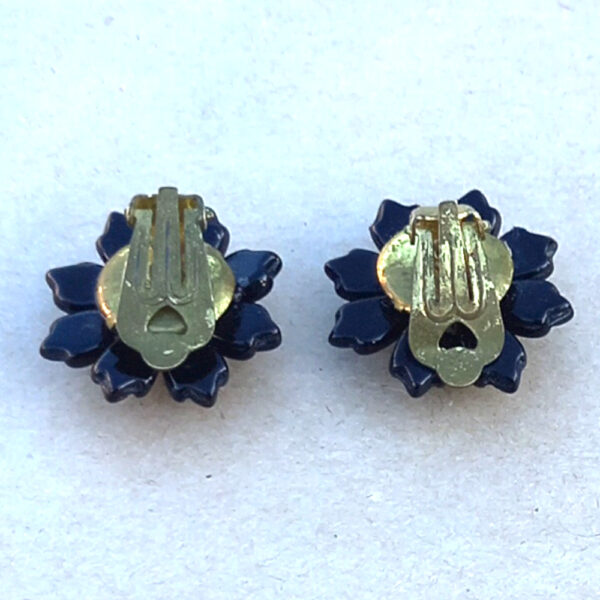 West Germany Black Floral Clip-On Earrings (VCAJ-003) - Image 2