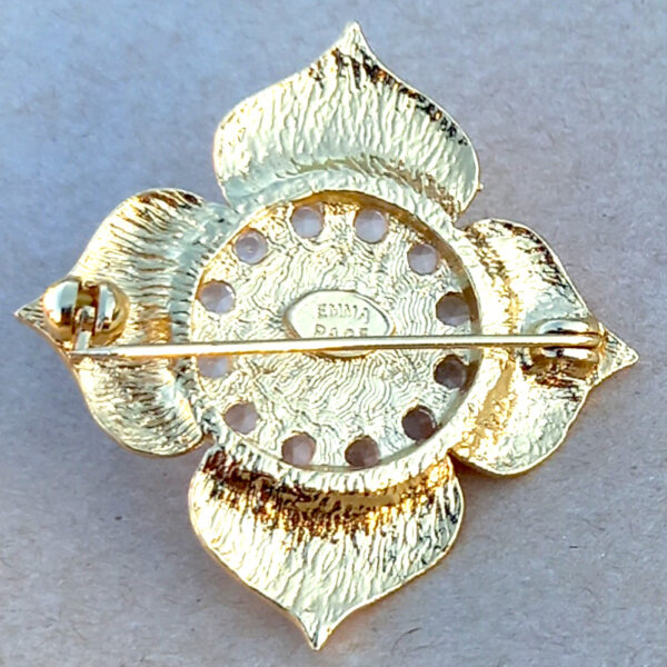 Vintage Gold Tone Brooch With Faux Pearl and Rhinestone by Emma Page (VCAJ-007) - Image 2