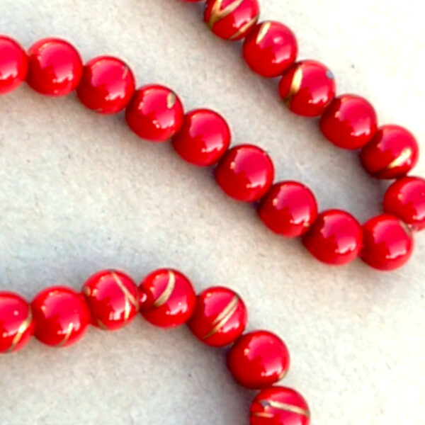 Vintage Necklace Red Beads with Gold Decoration (VCAJ-012) - Image 3