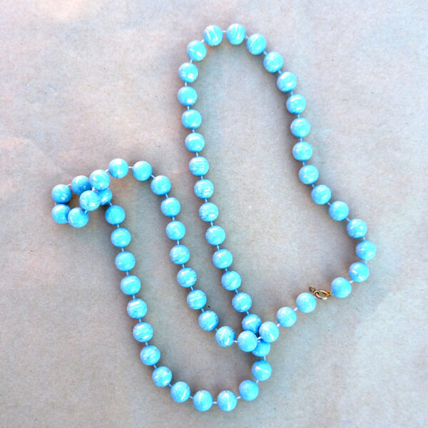 Vintage Necklace Light Blue Beads with Silver Decoration (VCAJ-014) - Image 2