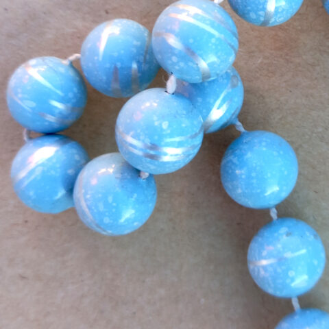 Vintage Necklace Light Blue Beads with Silver Decoration (VCAJ-014)