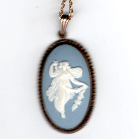 Wedgwood Blue Jasperware Necklace Sterling Silver Oval (VCAJ-016)