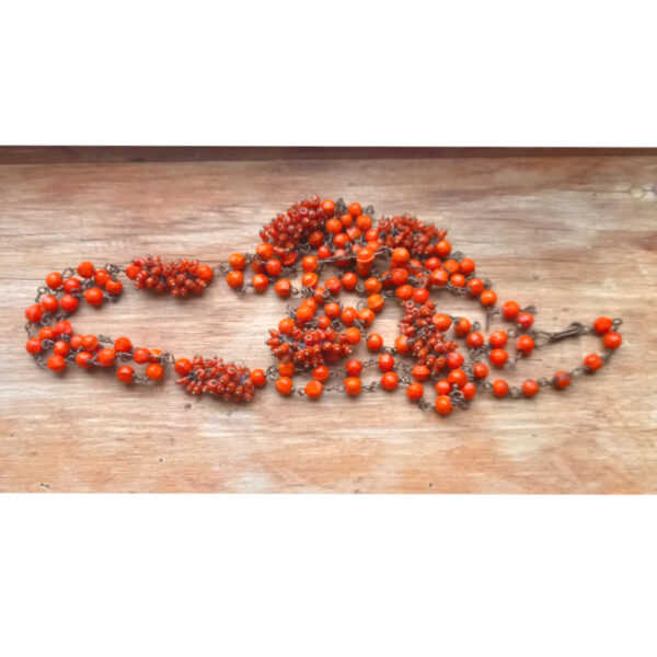 Vintage Orange Glass Beads Necklace (VCAJ-020) - Image 4