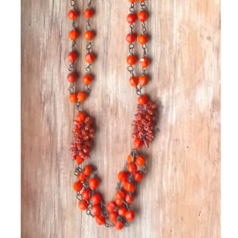Vintage Orange Glass Beads Necklace (VCAJ-020)