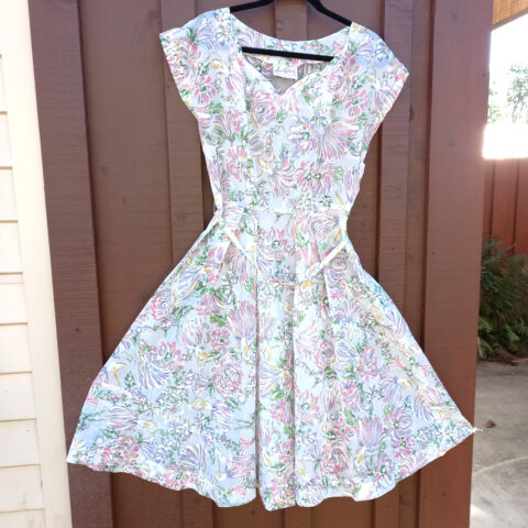 Vintage Floral Sleeveless Dress with Belt Jane Gibson size S (VCD-002)