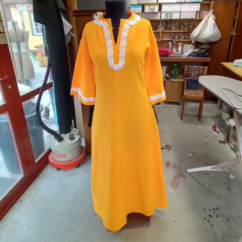Vintage Full Length Polyester Dress Orange size M (VCD-007)