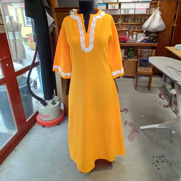 Vintage Full Length Polyester Dress Orange size M (VCD-007)