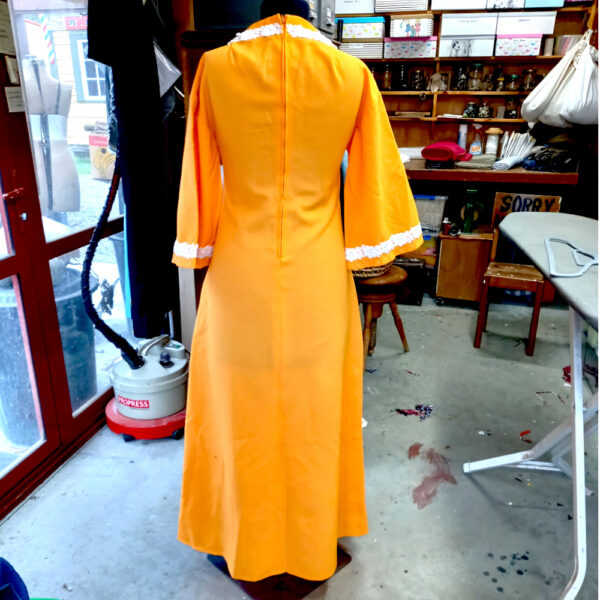Vintage Full Length Polyester Dress Orange size M (VCD-007) - Image 3