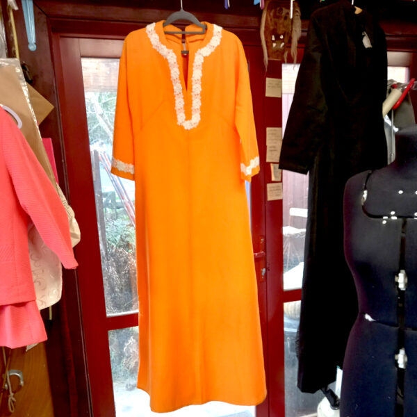 Vintage Full Length Polyester Dress Orange size M (VCD-007) - Image 4