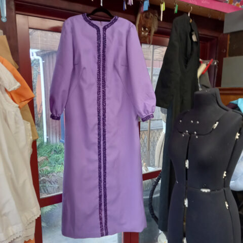 Vintage Full Length Polyester Dress Purple size M-L (VCD-008)