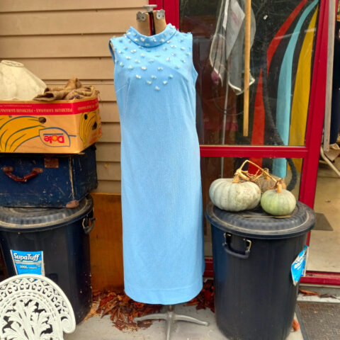 Vintage Full Length Polyester Sleeveless Dress Light Blue size M (VCD-010)
