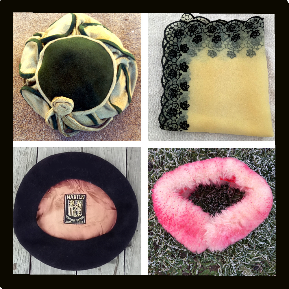 Miscellaneous vintage accessories for sale, including hats, shawls, and other unique pieces, perfect for adding a classic touch to any outfit or collection.