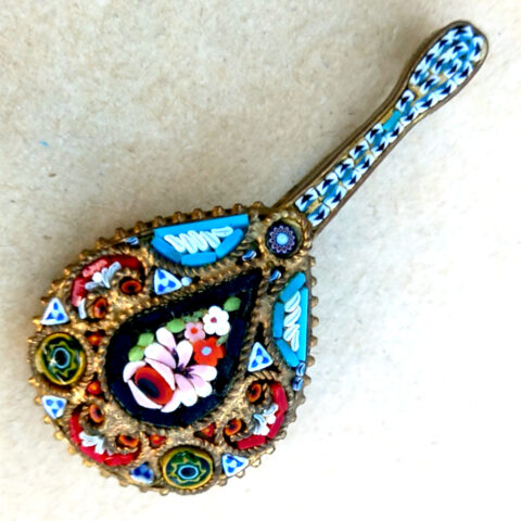 Vintage Italian Mandolin Micro Mosaic Brooch (VCAJ-024)