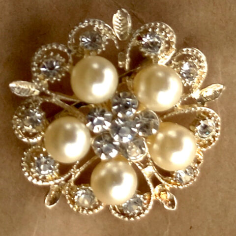 Vintage Silver Tone Brooch With Faux Pearls and Rhinestones (VCAJ-029)