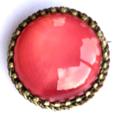 Vintage Round Pink Glass Brooch (VCAJ-031)