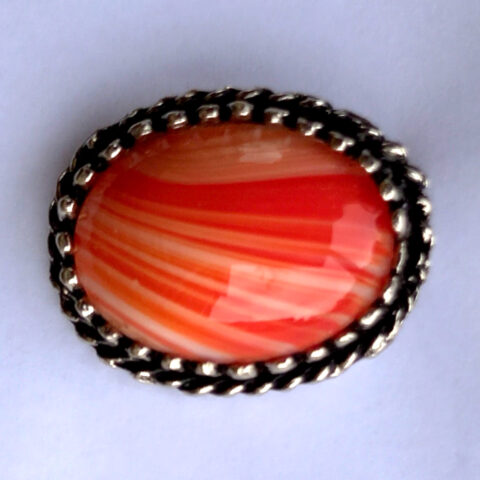 Vintage Oval Glass Brooch Orange with White Streaks (VCAJ-032)