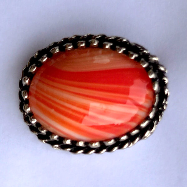Vintage Oval Glass Brooch Orange with White Streaks (VCAJ-032)