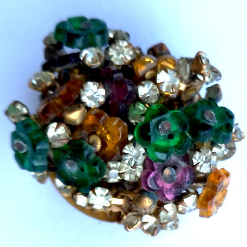 Vintage Brooch with Glass Flowers and Rhinestones (VCAJ-034)