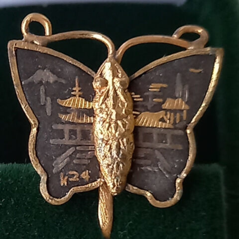 Vintage Damascene K24 Butterfly Earrings Screwback (VCAJ-041)