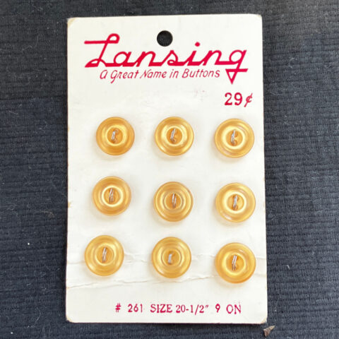 12mm Vintage Lansing Buttons Amber On Card x9 (BUT-025)