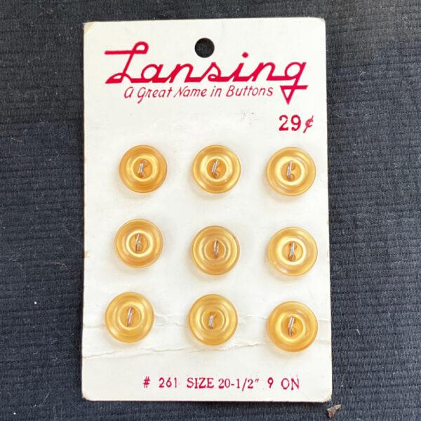 12mm Vintage Lansing Buttons Amber On Card x9 (BUT-025)